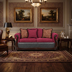 Sofá 2 Cuerpos Charleston Tela Fucsia con PU envejecido Gris