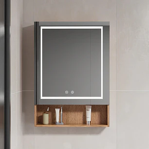 Mueble Botiquín para Baño con Espejo LED Nogal (48x80x14cm)