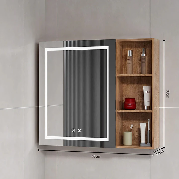 Mueble Botiquín para Baño con Espejo LED Nogal (68x80x14cm) 4