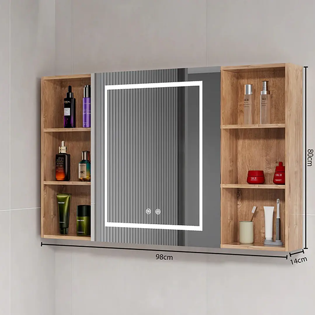 Mueble Botiquín para Baño con Espejo LED Nogal (98x80x14cm) 4