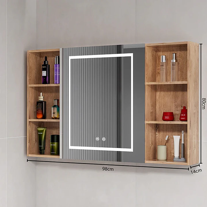 Mueble Botiquín para Baño con Espejo LED Nogal (98x80x14cm) 4