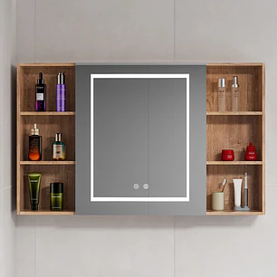 Mueble Botiquín para Baño con Espejo LED Nogal (98x80x14cm)