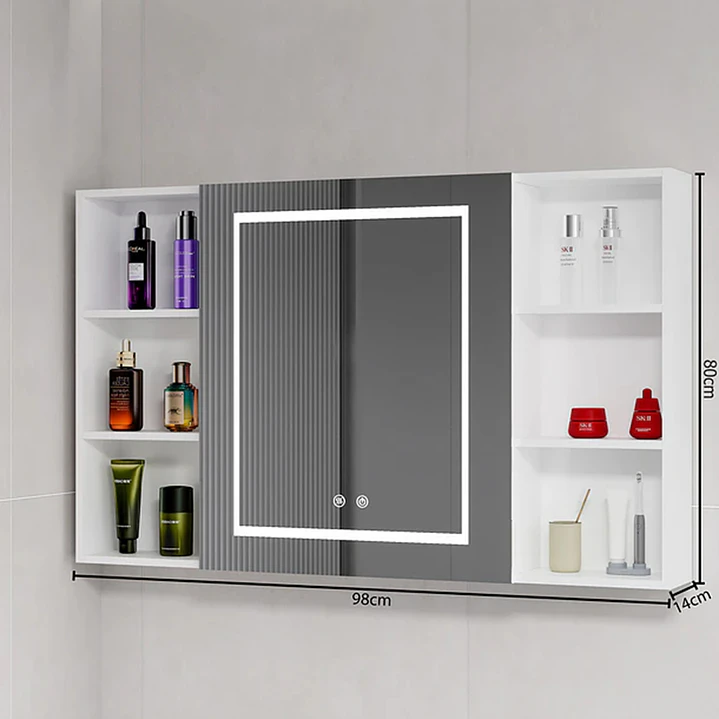 Mueble Botiquín para Baño con Espejo LED Blanco (98x80x14cm) 5