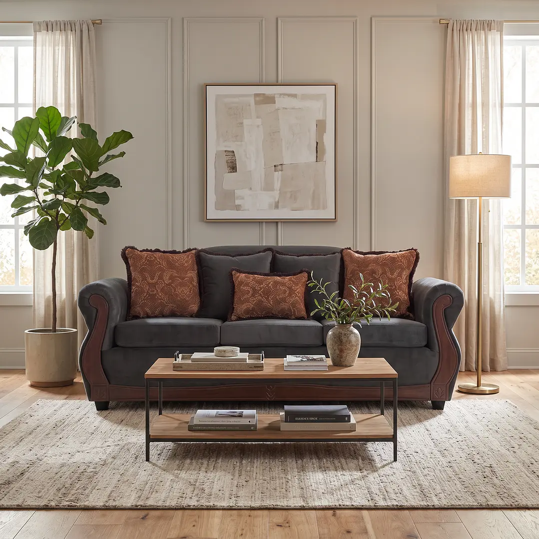 Sofá 3 Cuerpos Charleston Tela Felpa Gris Oscuro 4