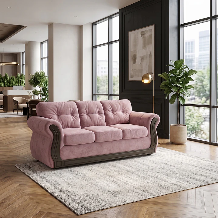 Sofá 3 Cuerpos Oxford Tela Felpa Rosa 4