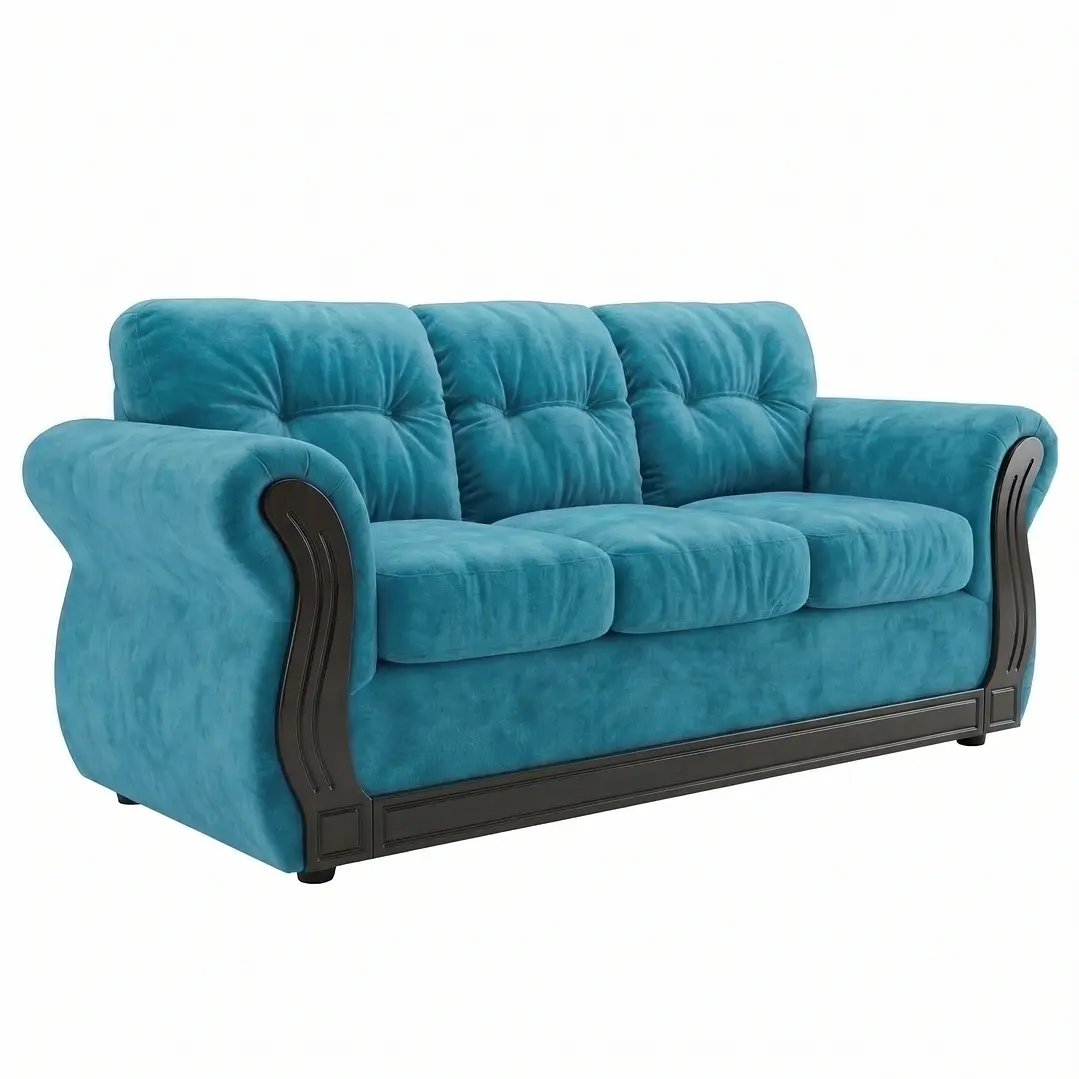 Sofá 3 Cuerpos Oxford Tela Felpa Azul Celeste 7