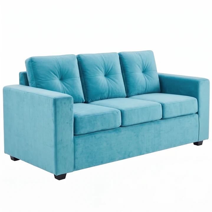 Sofá 3 Cuerpos Hudson Tela Felpa Azul Celeste 8