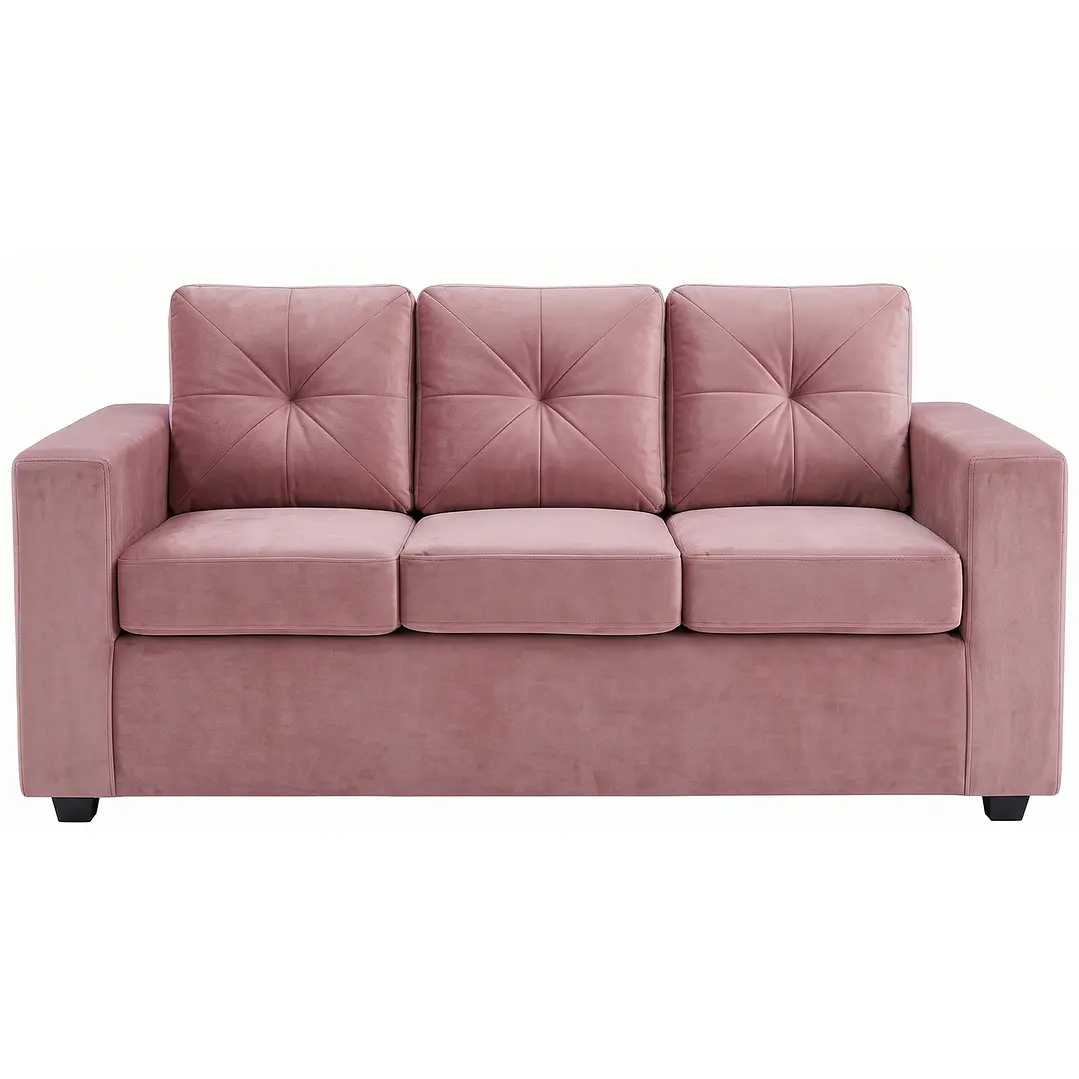 Sofá 3 Cuerpos Hudson Tela Felpa Rosa 1