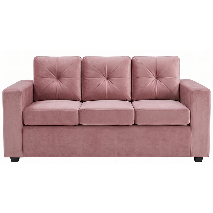 Sofá 3 Cuerpos Hudson Tela Felpa Rosa 1