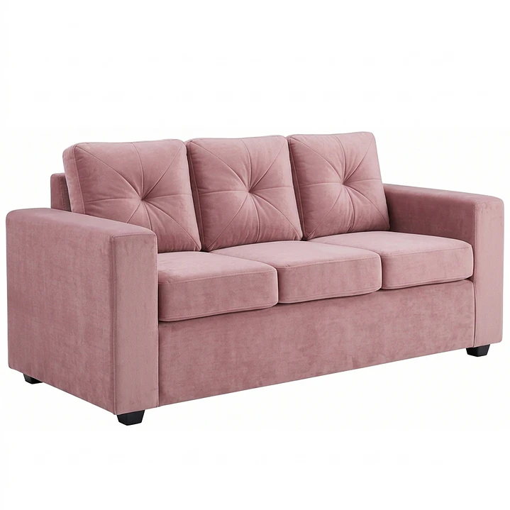 Sofá 3 Cuerpos Hudson Tela Felpa Rosa 8
