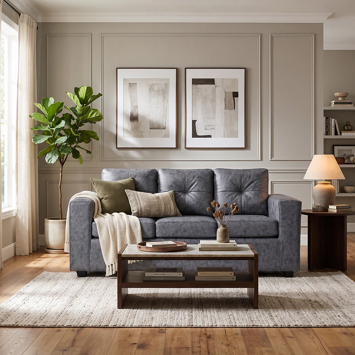 Sofá 3 Cuerpos Hudson PU Embejecido Gris 11