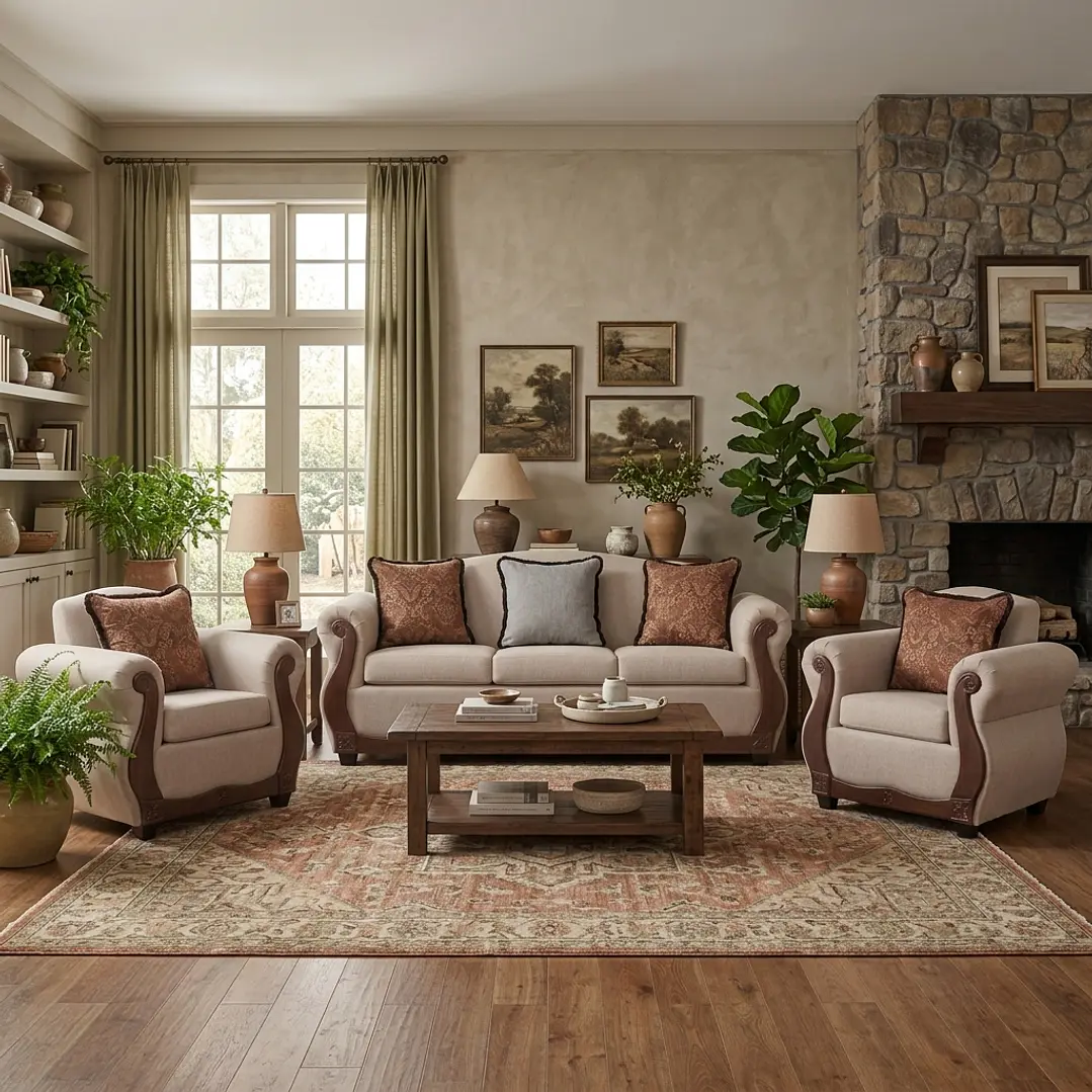 Juego de Living Charleston Beige Contemporáneo 3-1-1 3