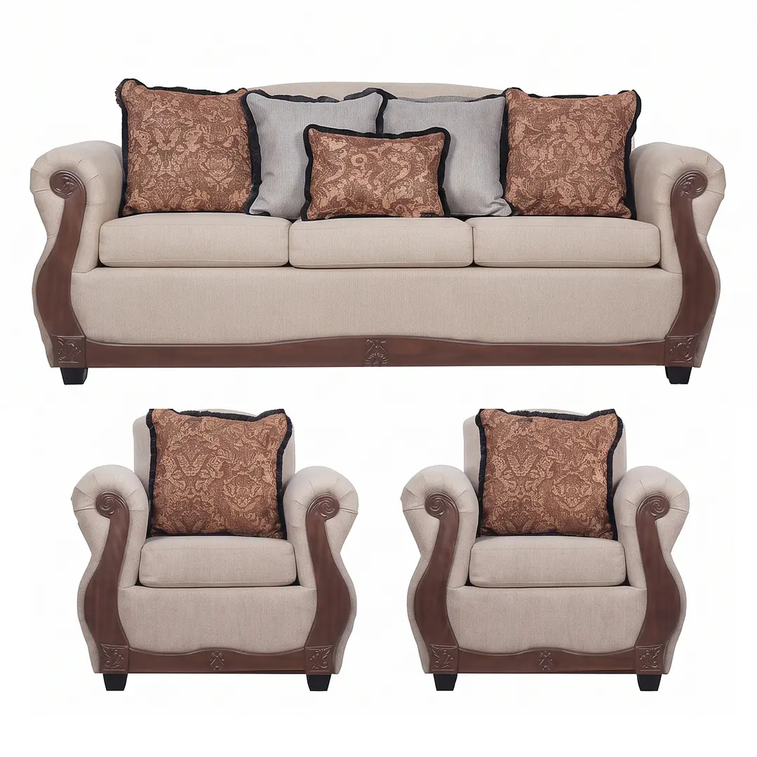 Juego de Living Charleston Beige Contemporáneo 3-1-1 1