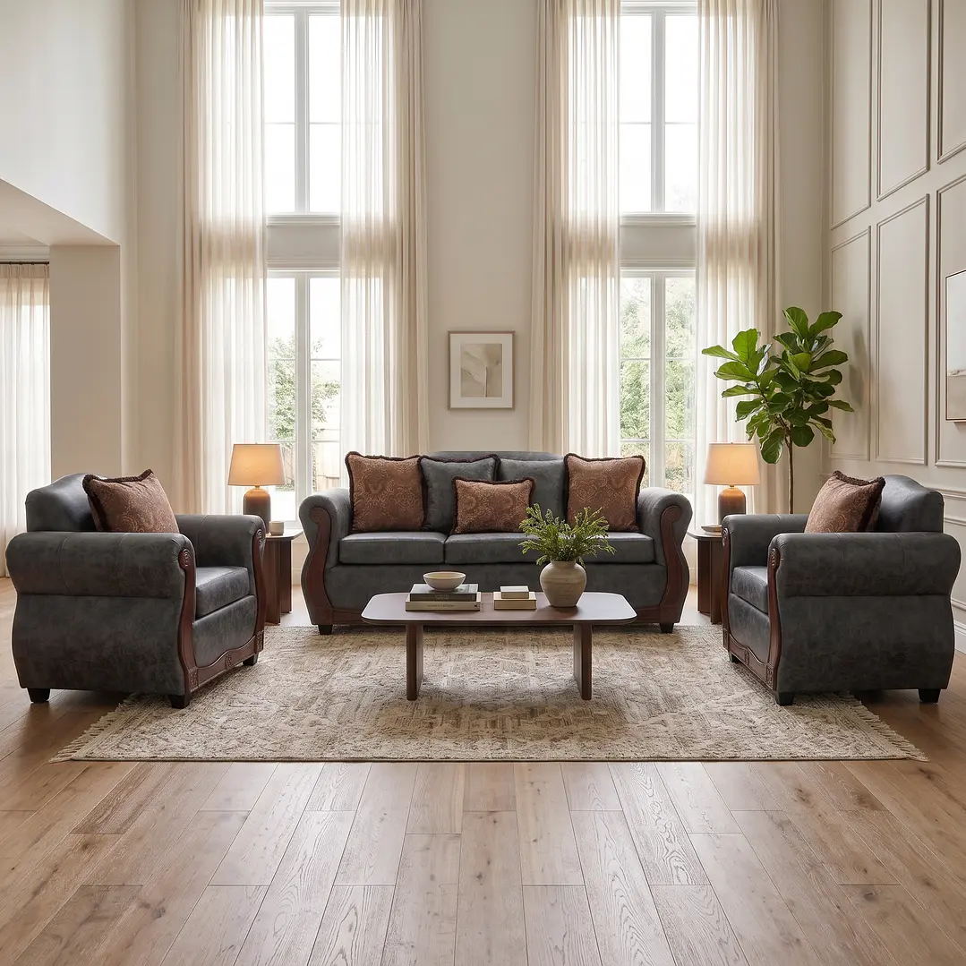Juego de Living Charleston PU envejecido Gris 3-1-1 5