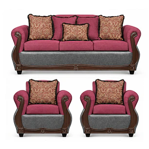 Juego de Living Charleston Tela Fucsia con PU envejecido Gris 3-1-1
