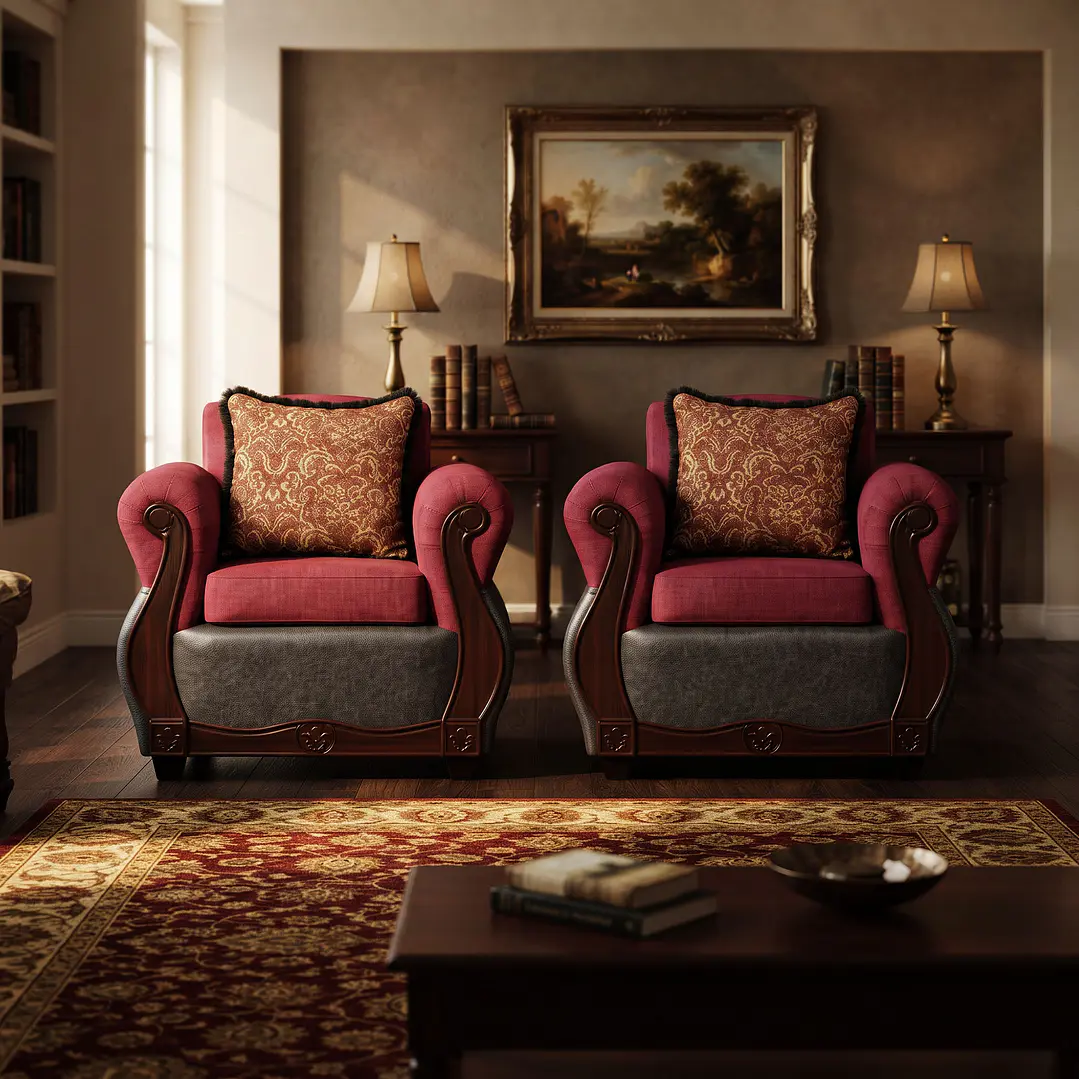 Juego de Living Charleston Tela Fucsia con PU envejecido Gris 3-1-1 4