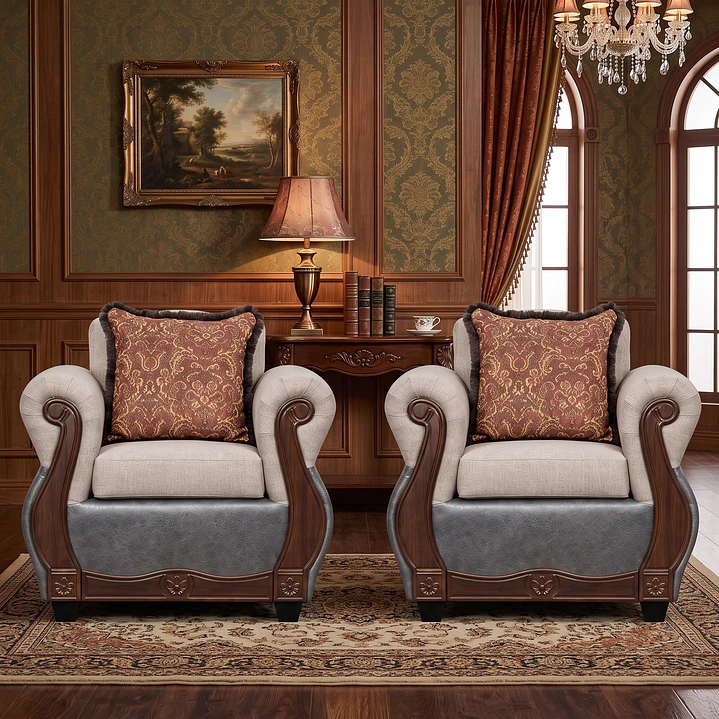 Juego de Living Charleston Tela Gris Claro con PU envejecido Gris 3-1-1 5