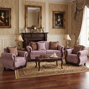 Juego de Living Charleston Tela Felpa Rosa 3-1-1