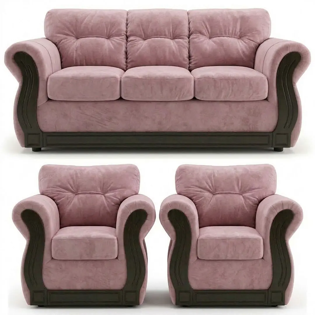 Juego de Living Oxford Tela Felpa Rosa 3-1-1 1
