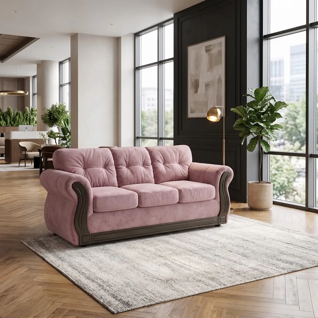 Juego de Living Oxford Tela Felpa Rosa 3-1-1 4