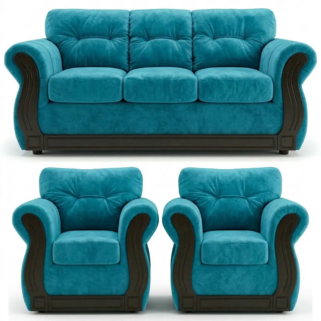 Juego de Living Oxford Tela Felpa Azul Celeste 3-1-1 1
