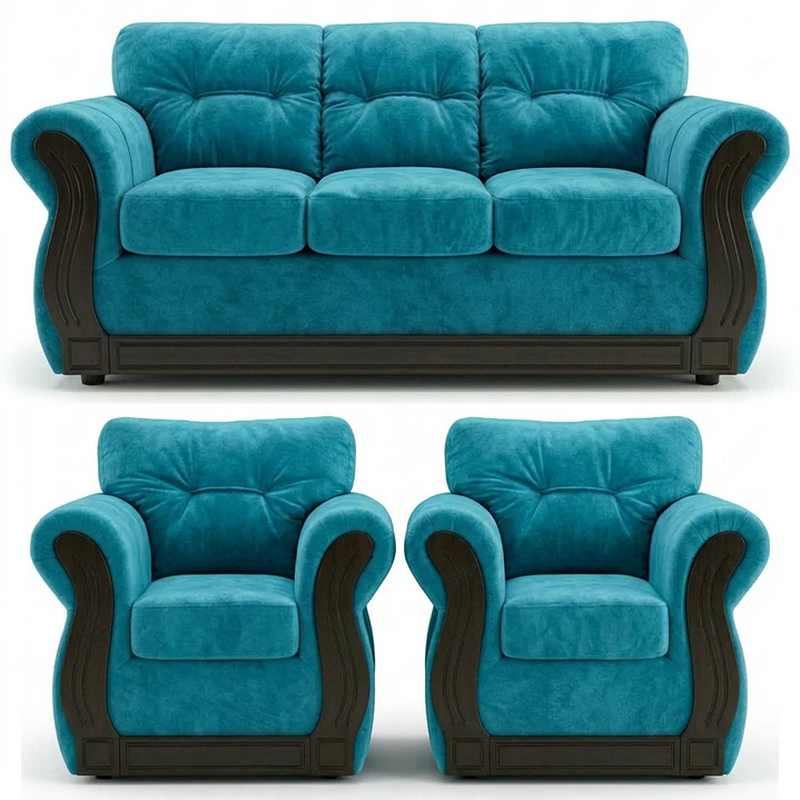 Juego de Living Oxford Tela Felpa Azul Celeste 3-1-1 1