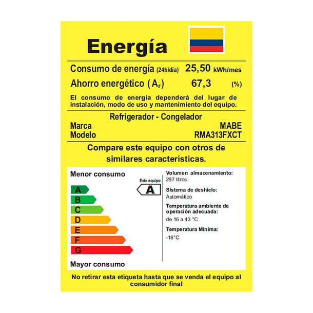 Nevera Mabe Congelador superior No Frost 297 lt Platinum RMA313FXCT 9