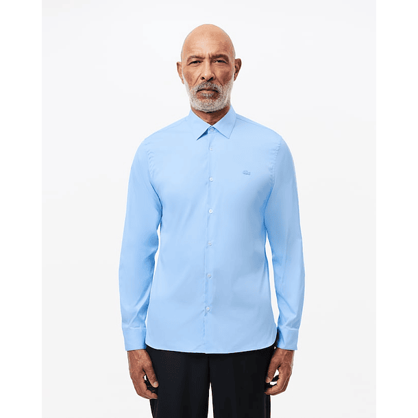 Camisa Azul de corte ajustado de popelín elástico 2