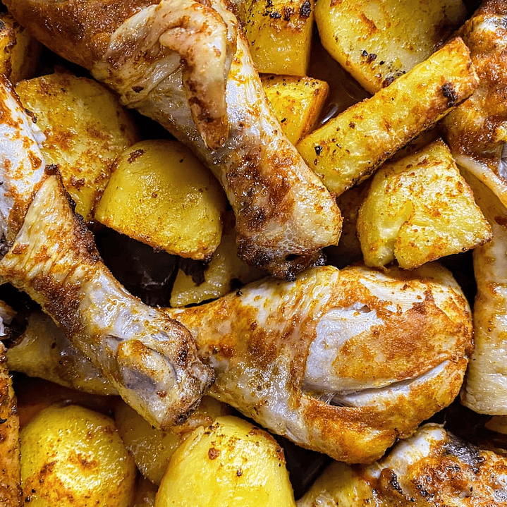 Pata muslo a la mostaza y Papas al horno  1