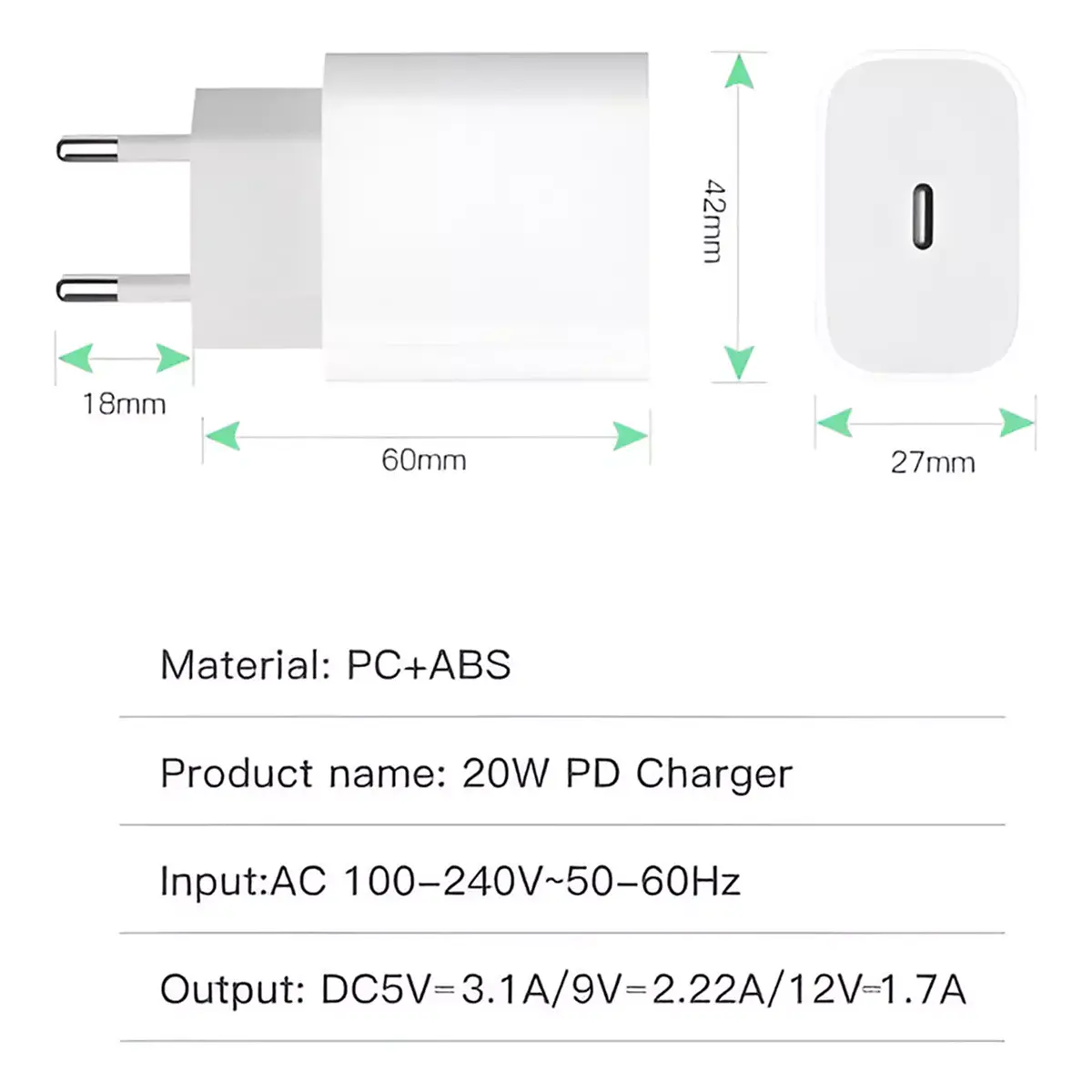 Cargador Tipo C Usb C Carga Rápida Teléfono Celular PD 20w