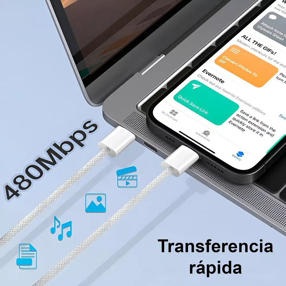 Cargador Teléfono Celular Cable Tipo C Usb C Rápido 35w PD 6