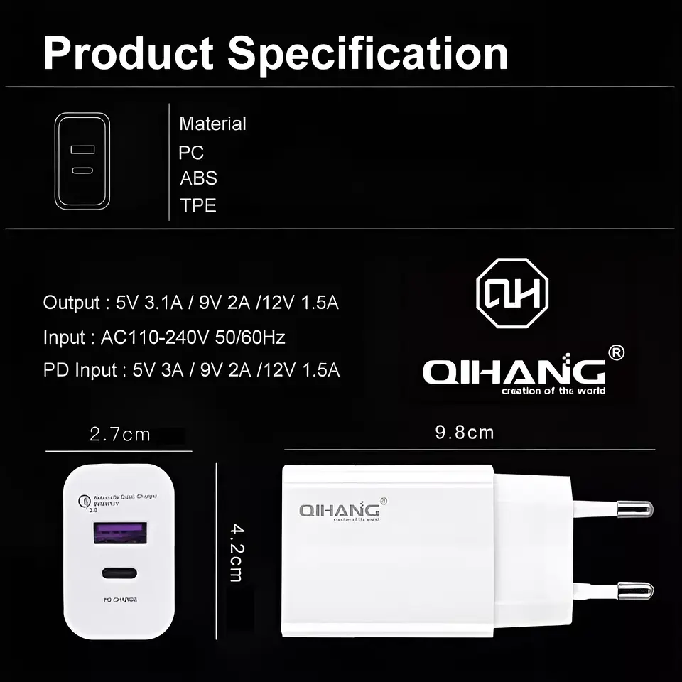 Cargador Celular Tipo C Usb C + Usb 20w Pd Z47 4