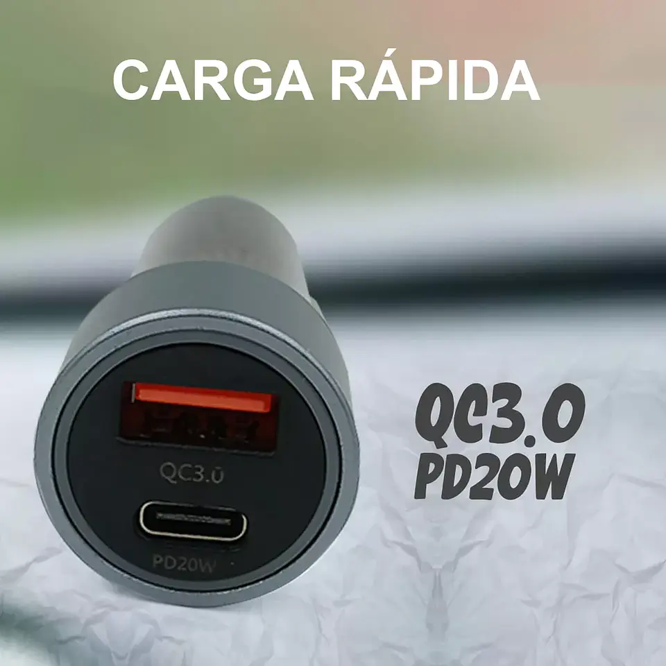 Cargador De Teléfono Celular Auto Tipo C Y Usb 3