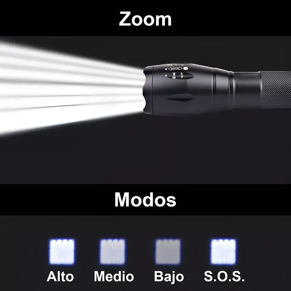Linterna Led Táctica Zoom Potente Recargable Largo Alcance 3