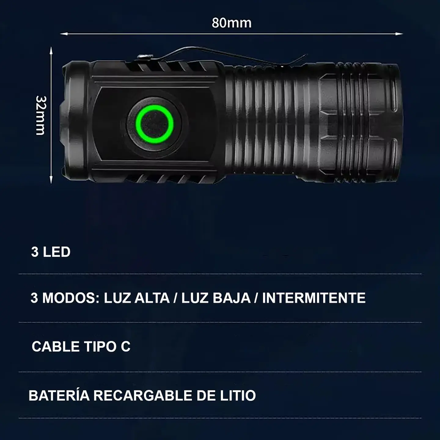 Mini Linterna Led Táctica Recargable Usb Tipo C 5