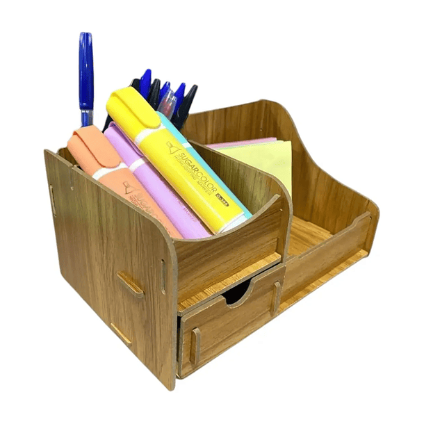 Organizador De Escritorio Porta Lápices Color Madera 14 x 21 cm