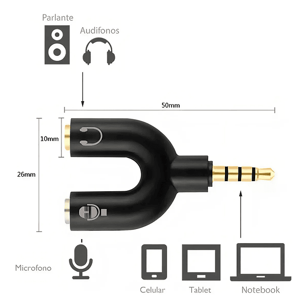 Adaptador Audio Micrófono 3.5 Mm Audífonos Pc Celular 5