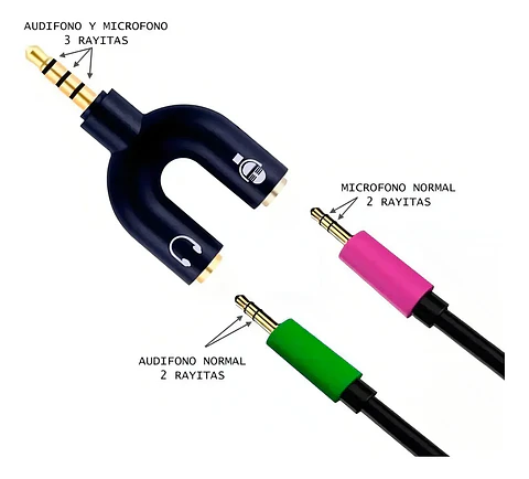 Adaptador Audio Micrófono 3.5 Mm Audífonos Pc Celular