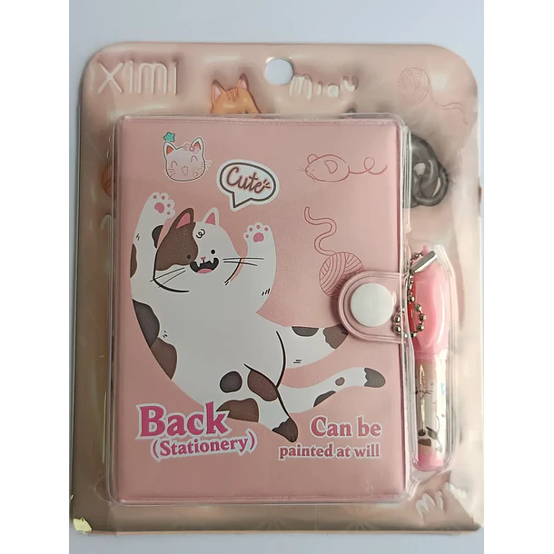 Mini Libreta Con Diseño De Gato Broche Y Lápiz 11 X 8 Cm 4