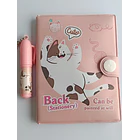 Mini Libreta Con Diseño De Gato Broche Y Lápiz 11 X 8 Cm 1