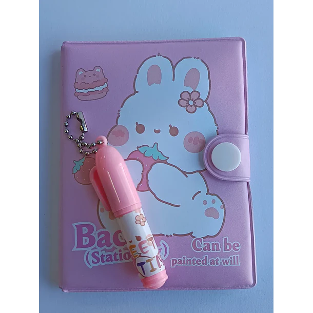 Mini Libreta Con Diseño De Conejo Broche Y Lápiz 11 X 8 Cm 3