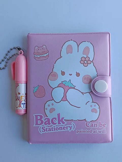 Mini Libreta Con Diseño De Conejo Broche Y Lápiz 11 X 8 Cm