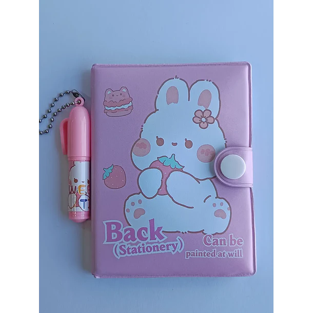 Mini Libreta Con Diseño De Conejo Broche Y Lápiz 11 X 8 Cm