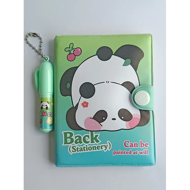 Mini Libreta Con Diseño De Panda Broche Y Lápiz 11 X 8 Cm