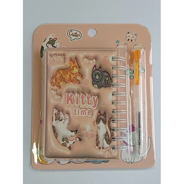Mini Libreta 3D Diseño De Gato Espiral y Lápiz 11 X 8 Cm