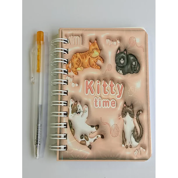 Mini Libreta 3D Diseño De Gato Espiral y Lápiz 11 X 8 Cm 4