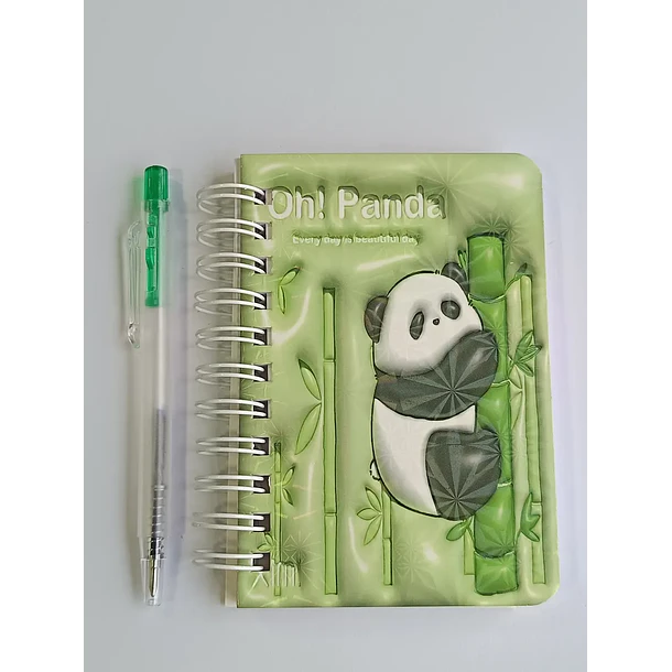 Mini Libreta 3d Diseño De Panda Espiral Y Lápiz 11 X 8 Cm