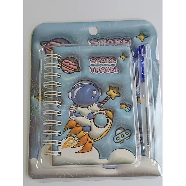 Mini Libreta 3d Diseño Astronauta Espiral Y Lápiz 11 X 8 Cm 4