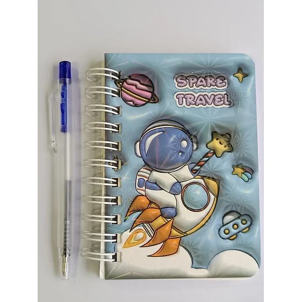 Mini Libreta 3d Diseño Astronauta Espiral Y Lápiz 11 X 8 Cm 1
