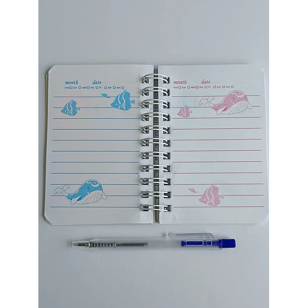 Mini Libreta 3d Diseño De Ballena Espiral Y Lápiz 11 X 8 Cm